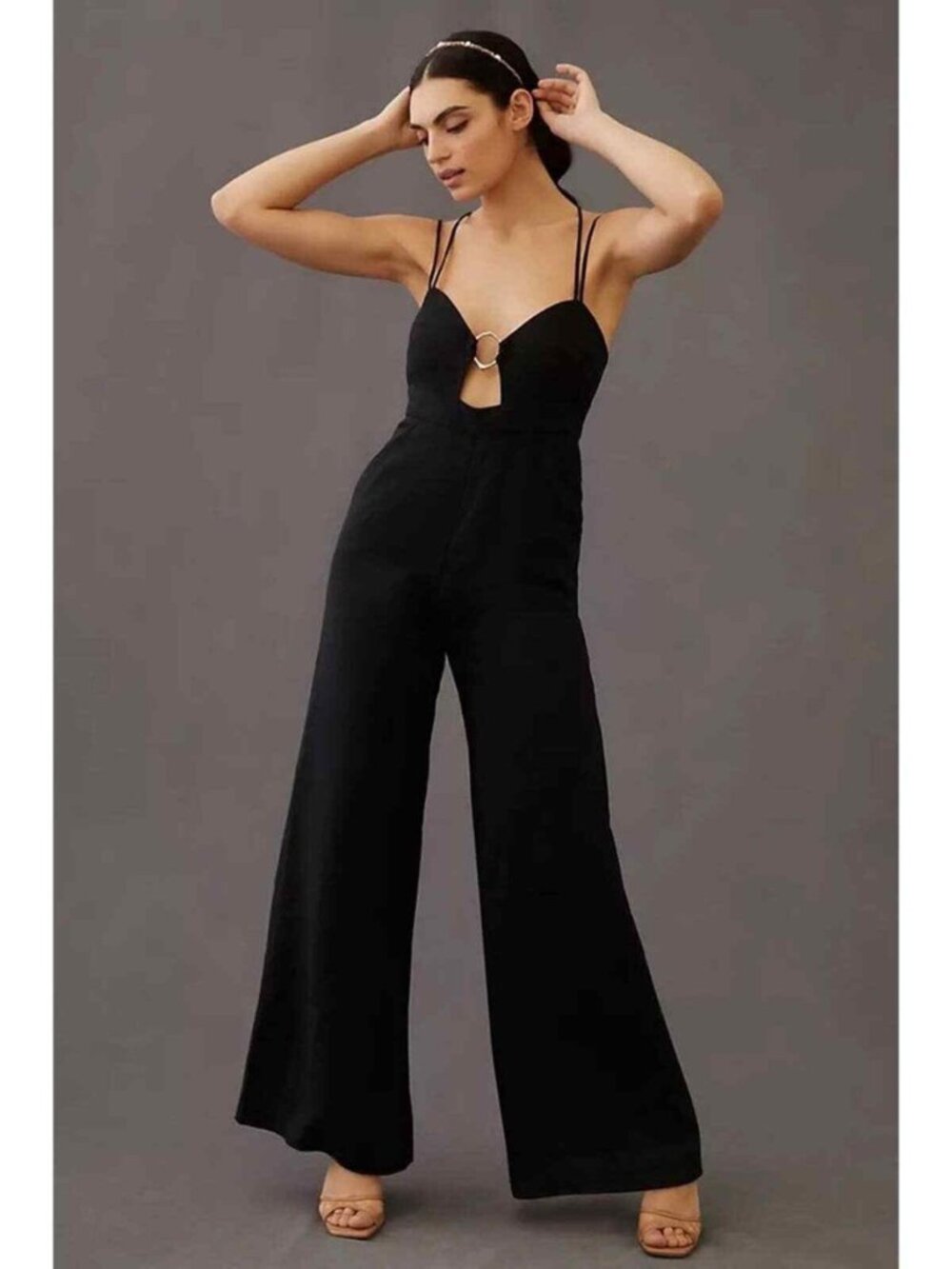 Rumer Anthropologie Byron Cutout Wide-Leg Linen Jumpsuit Black XS Womens NWT